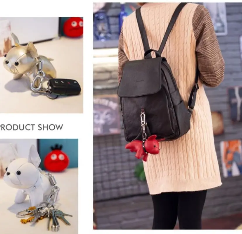 New bulldog bag pendant pu leather stereo doll keychain creative jewelry accessories | Украшения и аксессуары