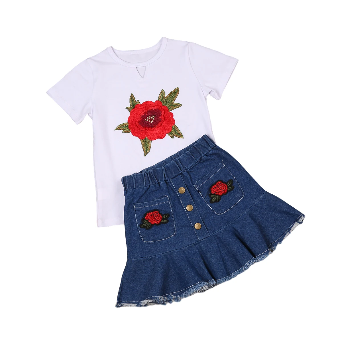 2020 детская одежда для маленьких девочек комплект модной одежды с вышитой розой