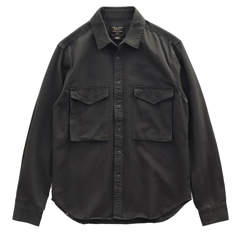 Рубашка мужская хлопковая с длинным рукавом двойным карманом желтая в стиле