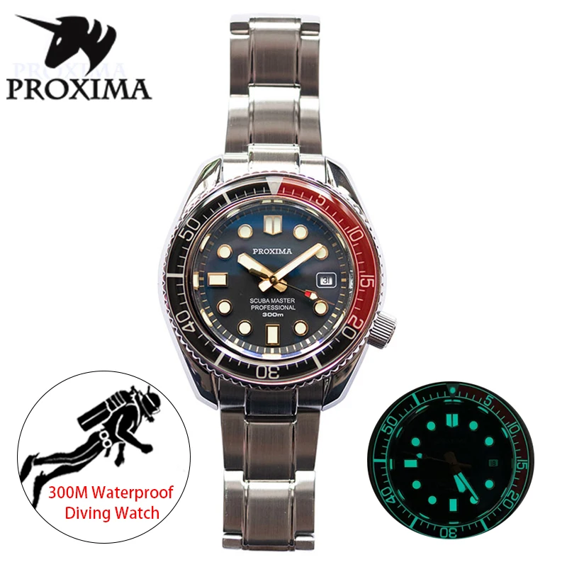 

Proxima Automatic Watch PT5000 Men Mechanical Watches 316L Steel 300m Diver Watch Sapphire crystal C3 Luminous Ceramic bezel