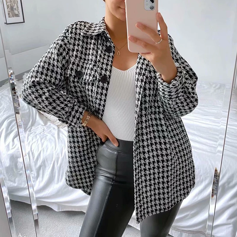 

Ailegogo 2021 Women Jacket Spring Autumn Lapel Oversized Plaid Female Coat Streetwear Chic Ladies Loose Cotton Coats Outwear
