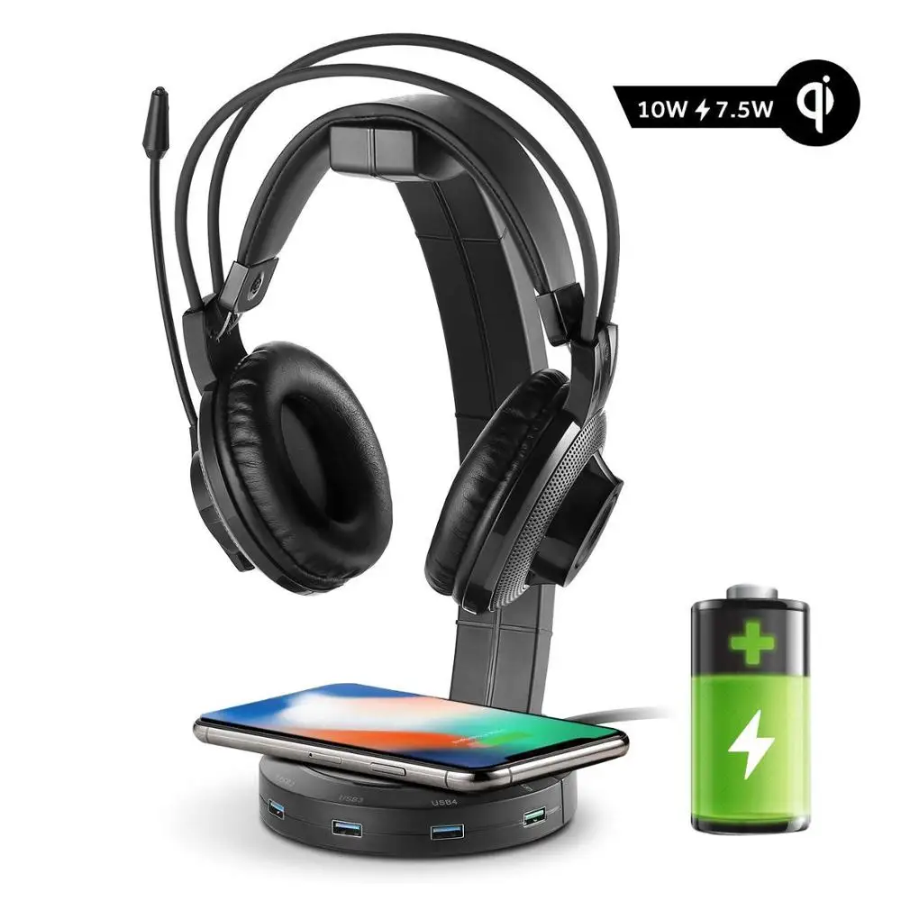 Подставка для наушников befon RGB с 4 USB-портами поддержкой беспроводной зарядки
