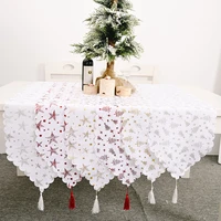 180x36cm bronzing white christmas table runner christmas tree star tassel table cover for wedding home party tablecloth supply