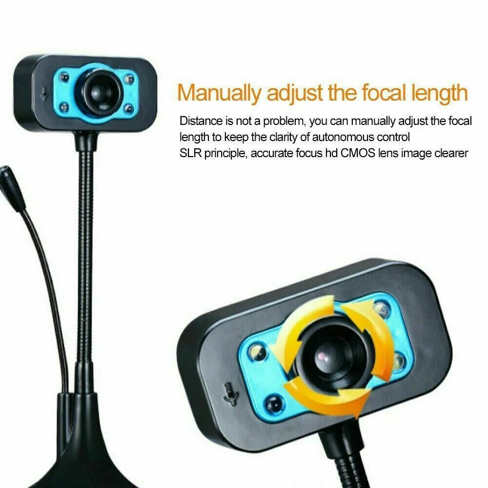 Webcam Live Broadcast USB Desktop Computer PC Video with Microphone Flexible Hose 4 LED Night Vision Camera Daily For Gaming | Компьютеры