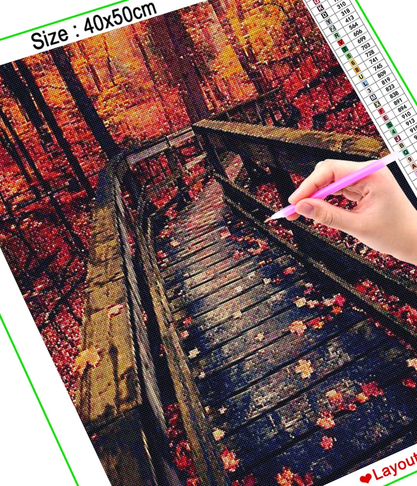 Картина Стразы HOMFUN алмазная 3d-вышивка Мост дерево пейзаж с декором вышивка