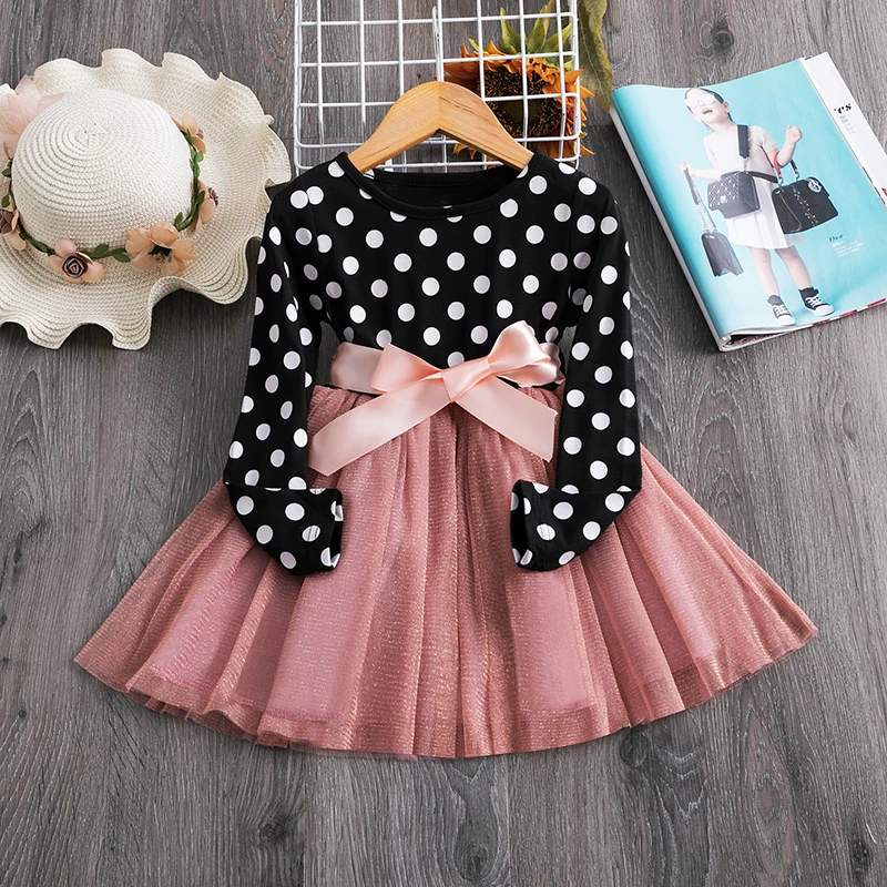 Girls Dress Autumn Long Sleeves Dots Casual Girl Winter Clothes Kids Dresses For School Wear Birthday Party Costume | Детская одежда и
