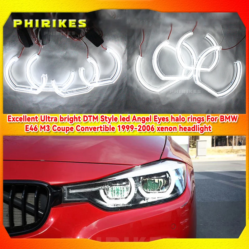 

Excellent Ultra bright DTM Style led Angel Eyes halo rings For BMW E46 M3 Coupe Convertible 1999-2006 xenon headlight