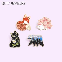 novel enamel pin fox hedgehog cat bear brooches for women men animal badge backpack lapel pin jewelry gift 2021 wholesale
