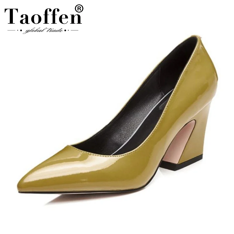 Taoffen Women Real Leather Sexy Hoof Heels Pumps Party Wedding Lady Office High Heel Shoes Woman Pointed Toe Footwear Size 34-42 | Обувь