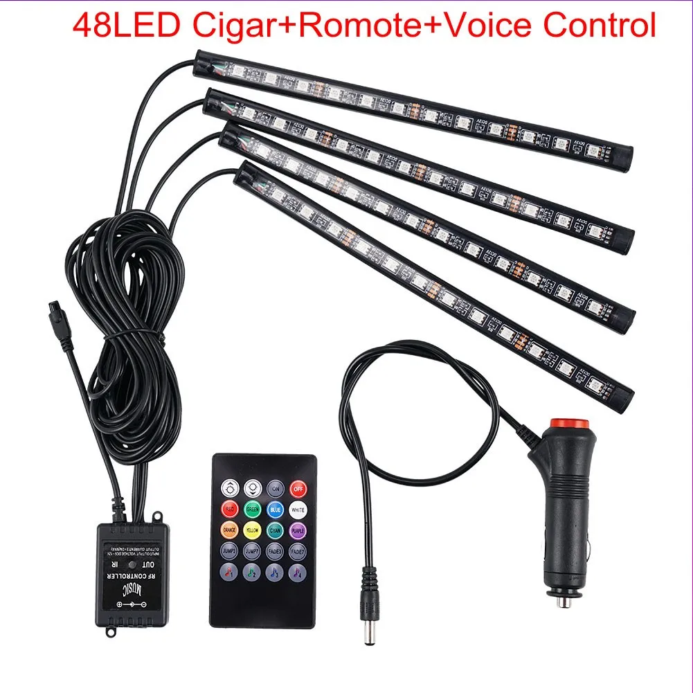 

Waterproof IP65 Car Interior 48Led Lights Strip Foot Lights Atmosphere Decorative Lamp USB 180 Degrees Wide-angle