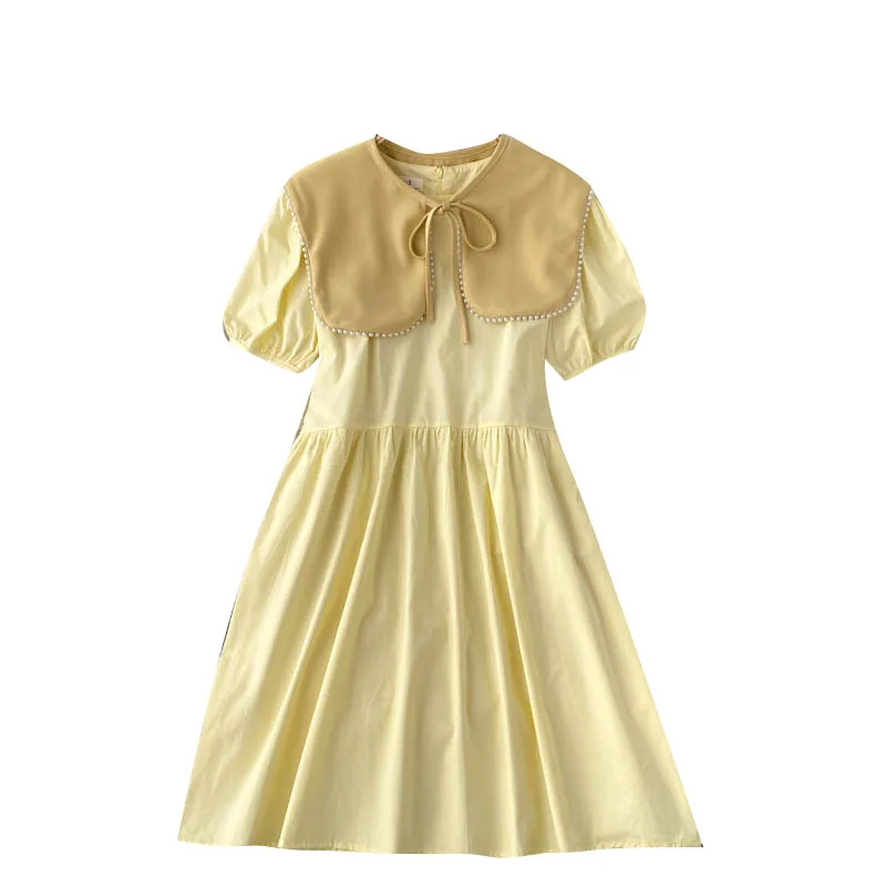 

Summer New Short Sleeve Shirt Female Dress Women's High Waist Slim Sweet Casual Cute Student School Knee-length Dresse Mujer