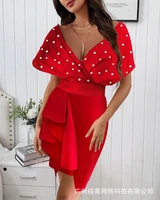 donsignet women dress 2021 new summer red deep v waist ruffled dress fashion sexy v neck mini dresses women vestido feminino