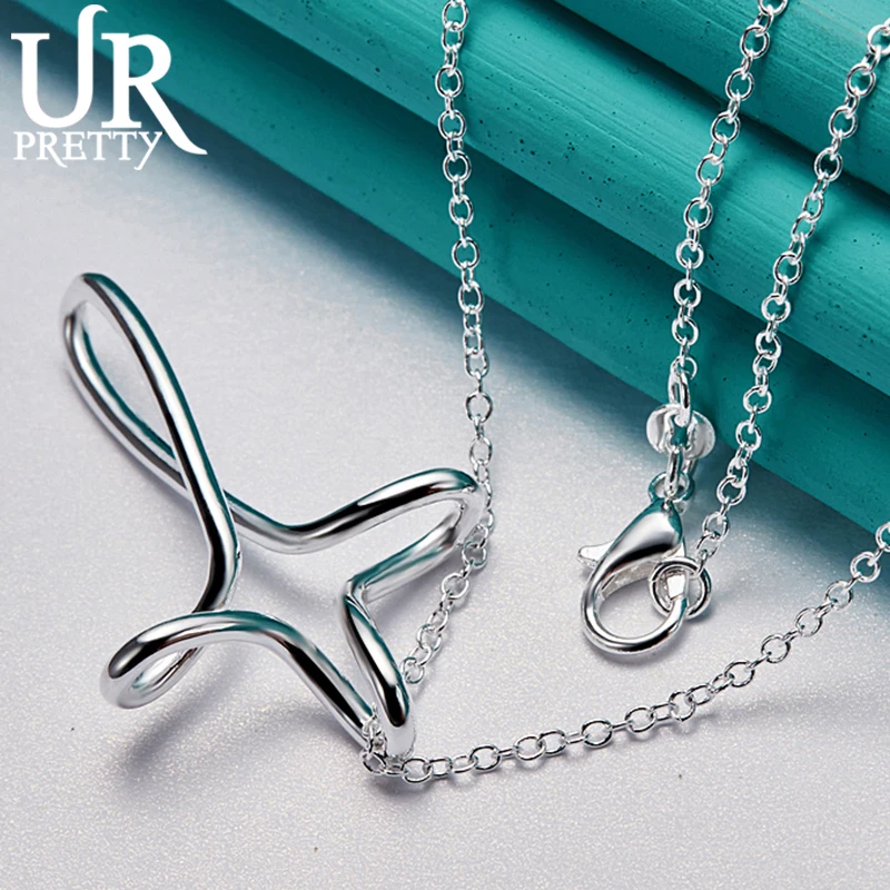 

URPRETTY 925 Sterling Silver Hollow Cross Necklace 16/18/20/22/24/26/28/30 Inch Snake Chain For Woman Engagement Wedding Jewelry