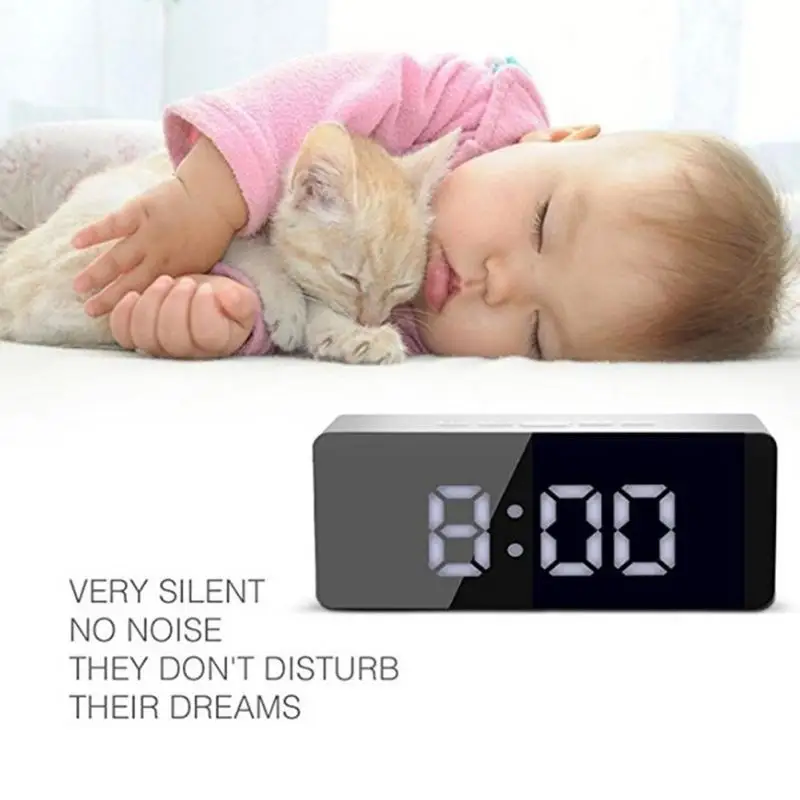 

Electroni LED Mirror Alarm Clock Digital Snooze Table Clock Night Light Function 5Fuctions Button Temperature Display Home Decor