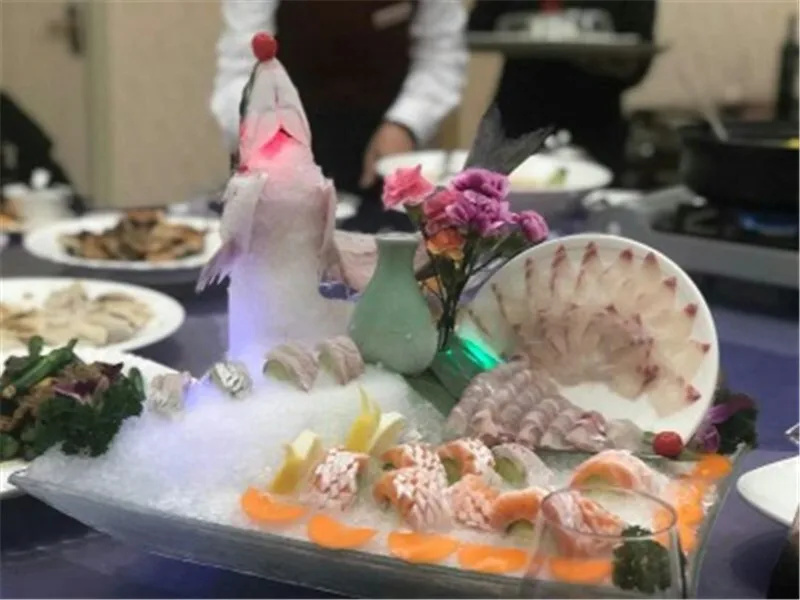 Акриловая прямоугольная прозрачная тарелка для сашими рыбками поднос льда