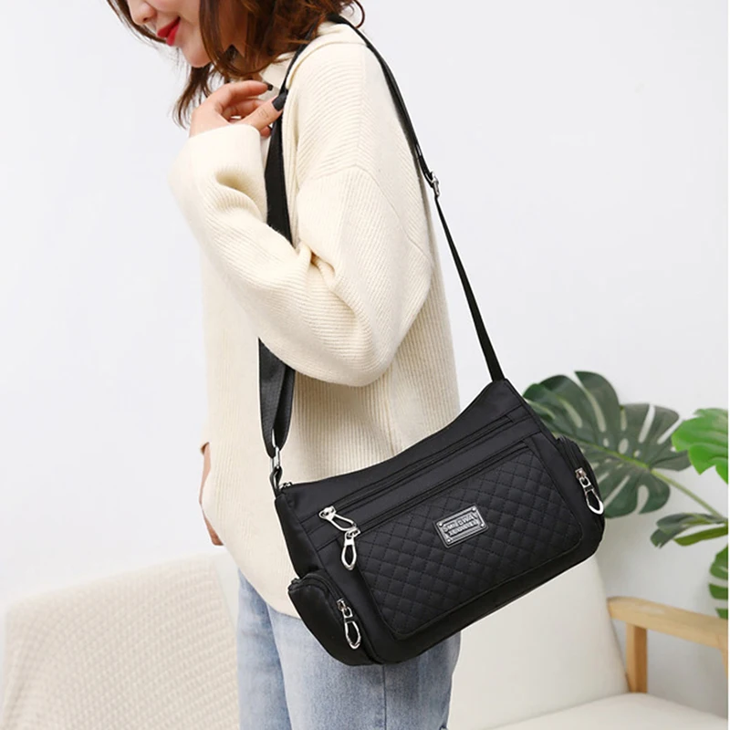 

2021 Women's Crossbody Bag Waterproof Nylon Plaid Shoulder Messenger Bags Casual Top-handle Ladies Handbag Travel Tote