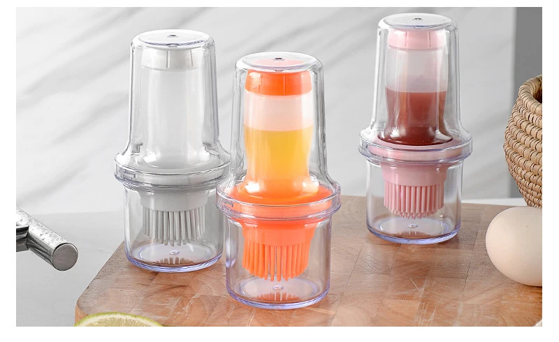 Bbq Portable Silicone Oil Bottle Baking Oil Brush Seasoning Sauce Jar With Brush Grill Salad Dressing Cooking Kitchen Gadget