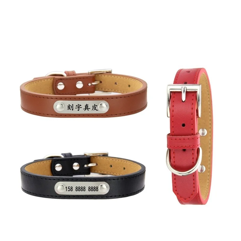 

Her Lettering Collar Adjustable Personalized Dog Collar Leather Puppy ID Name Pet Supplies Dog Collar