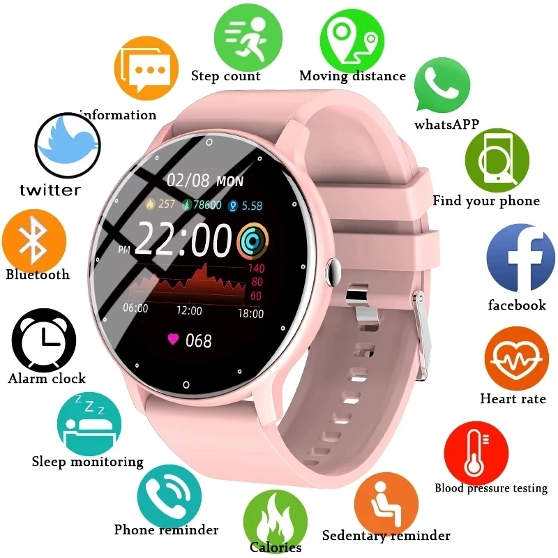 

2021 New Fashion Full Touch Screen Smart Watch Women Heart Rate Multifunctional Sports Fitness Waterproof Smartwatch Men Woman