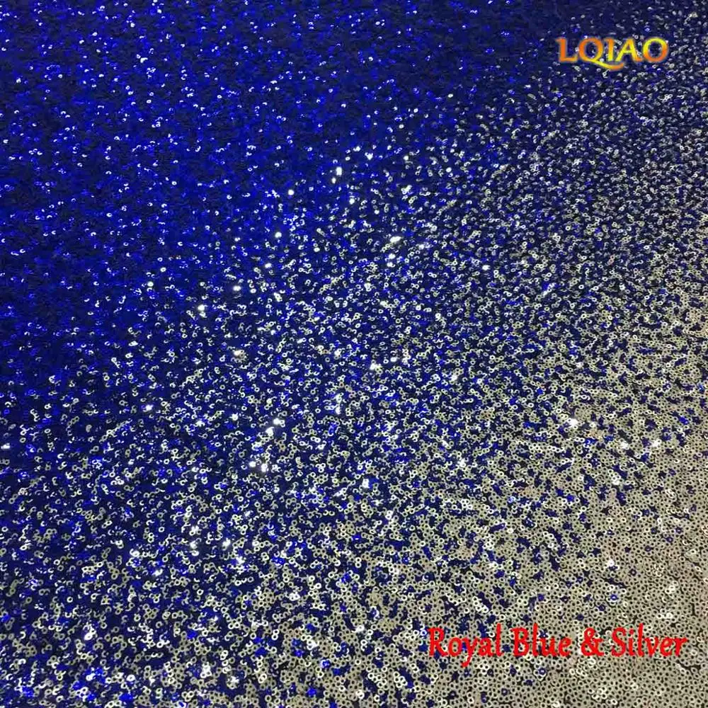 Royal Blue-silver 1 ярд градиент цвета темно-синий-Серебряный блесток ткань стрейч спандекс вышитые сетки африканские Кружева блесток ткань для платья DIY - Цвет: Royal Blue-silver