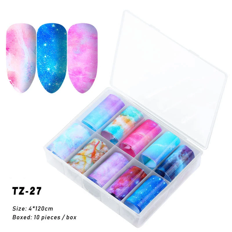 

10Rolls/box Holographic Nail Foil Polish Stickers Transfer Starry Sky Laser Sliders Transparent Nail Art Decal Manicure Designs