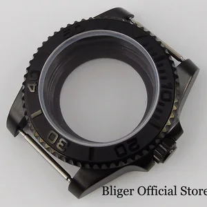 Матовые черные часы с pvd-покрытием чехол, подходит для NH35 NH36 NH35A MIYOTA 8215 керамический Безель вставка для просмотра через заднюю крышку