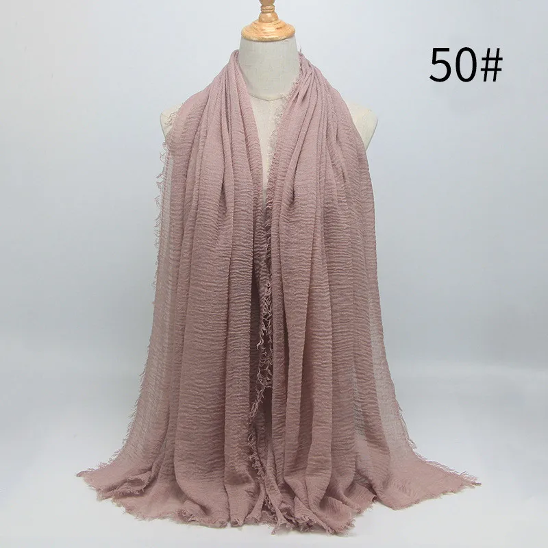 

Women Muslim Crinkle Hijab Scarf Solid Color Islamic Long Hijab Soft Cotton Shawls Wraps Femme Musulman Headscarf Foulard