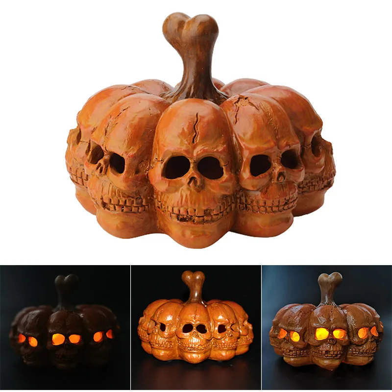 

Portable Multi-Faced Skull Pumpkin Light Ornament Glowing Resin Crafts for Home Living Room Garden Decoration ALS88