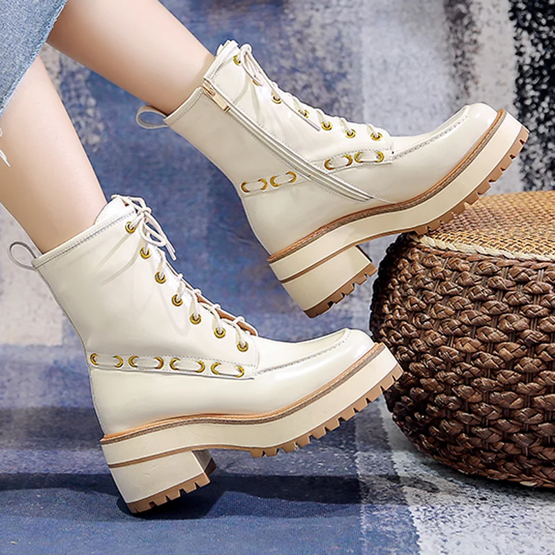 

Winter 2021 New Fashion Ankle Boots Thick-heeled Martin Boots Women Elegant Motorcycle Boots Mid-tube Shoes Women Zapatos