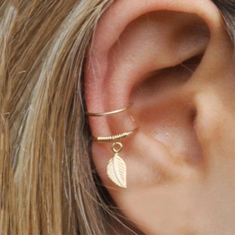 

5pcs/set 2020 Fashion Gold Color Ear Cuffs Leaf Clip Earrings for Women Climbers No Piercing Fake Cartilage Earring Jewelry