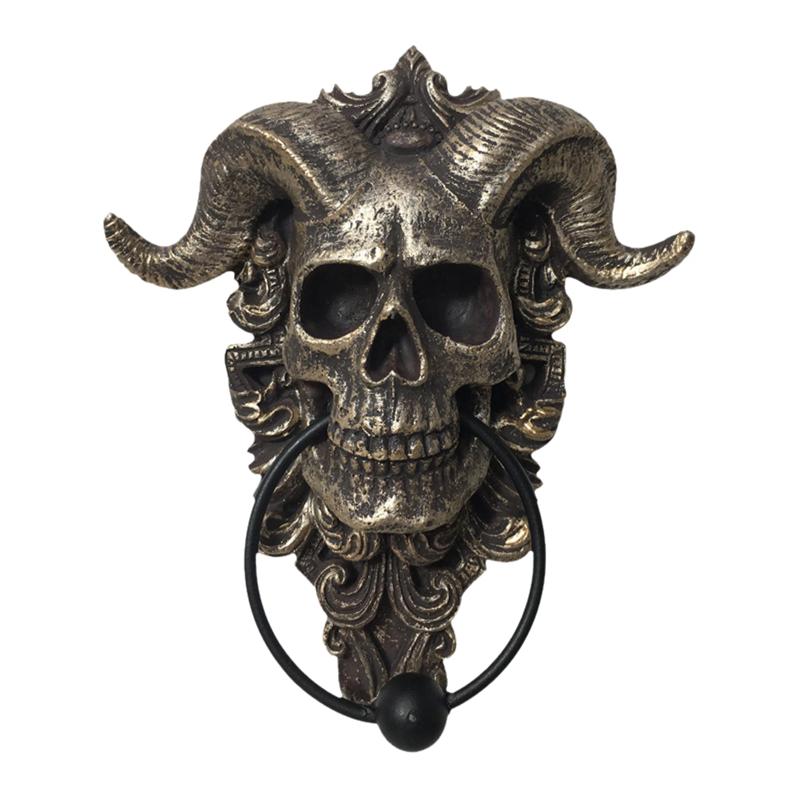 

Horned Skull Door Knocker Room Wall Decor Vintage Door Decoration Resin Ornament Outdoor Wall Decoration Home Compatible