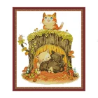 Котенок под пень для вышивания крестиком, вышивка крестом Наборы с напечатаным холстом 14CT 11CT, вышитая бисером, с нашивками в виде животных, набор для рукоделия, комплект