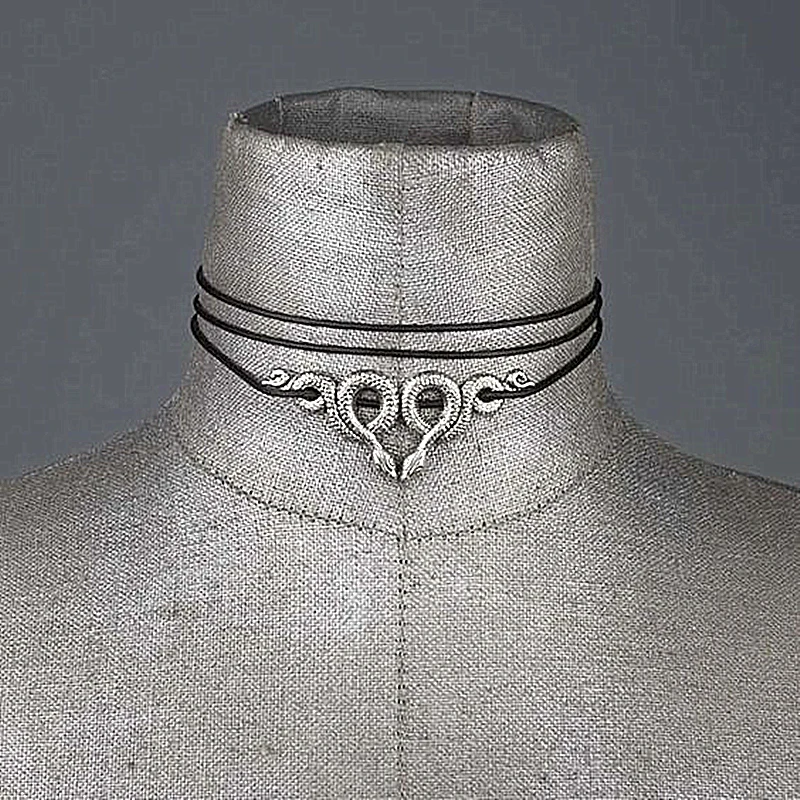 Женский чокер в готическом стиле Двухслойный Кожаный виде змеи ведьмы-кобры |