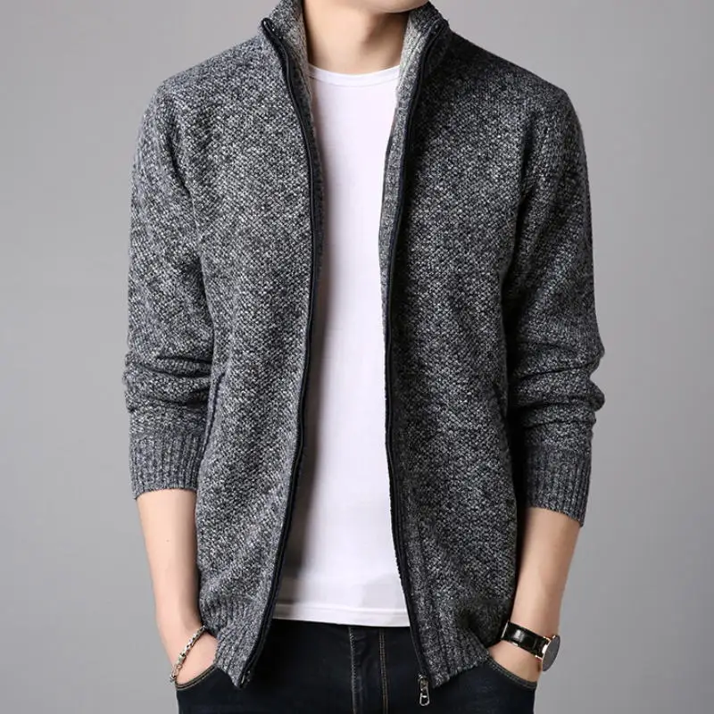 Мужская Трикотажная куртка кардиган пальто Кашемировое шерстяное на молнии