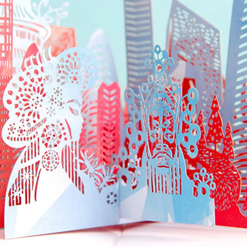 3D городские архитектурные карты подарочные здания цветочный узор открытка