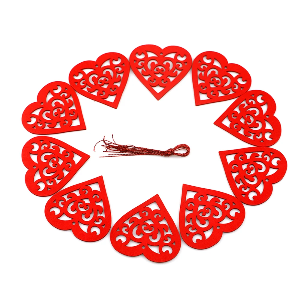 10 шт. украшения для подарки полое деревянное украшение в форме сердца подвесное