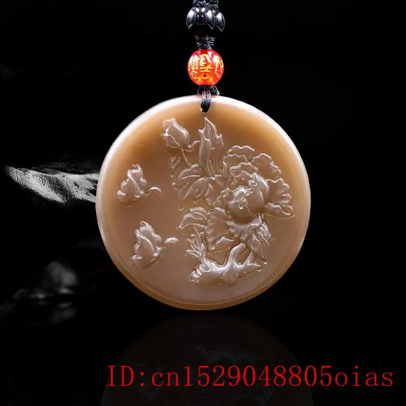 

Brown Jade Butterfly Pendant Women Fashion Jewelry Gifts for Natural Charm Flower Necklace Carved Amulet Jadeite Chinese