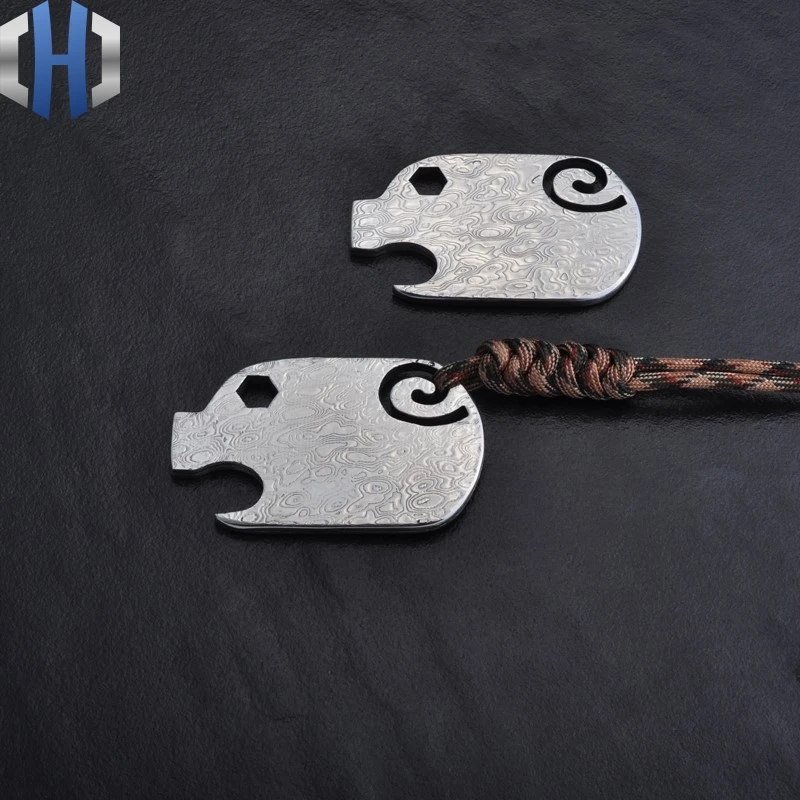 Подвеска ключ из дамасской стали с открывалкой для банок EDCToy|Монтировки| |