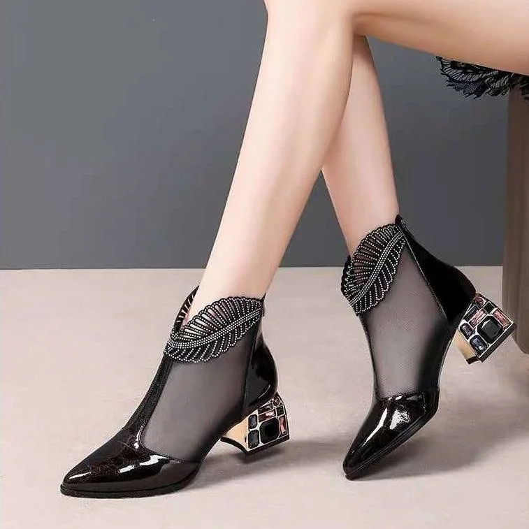 Новые модели женская обувь на каблуке средней высоты полой ботильоны толстом из