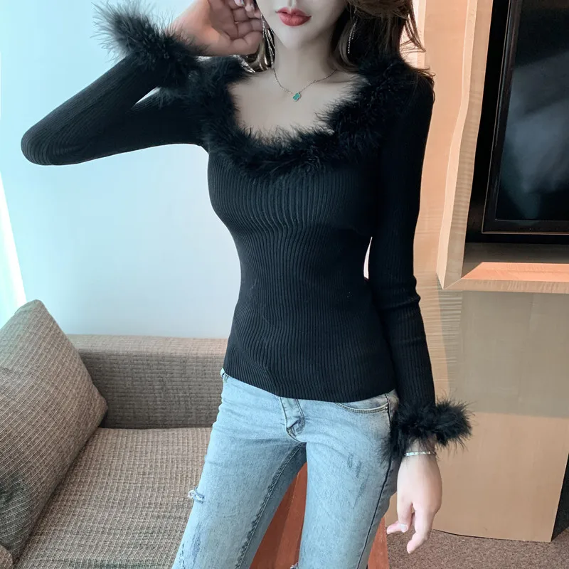 

Female long sleeve sweaters and pullovers criss-cross patchwork o-neck sexy style spring autumn new fashion Women's Clothing