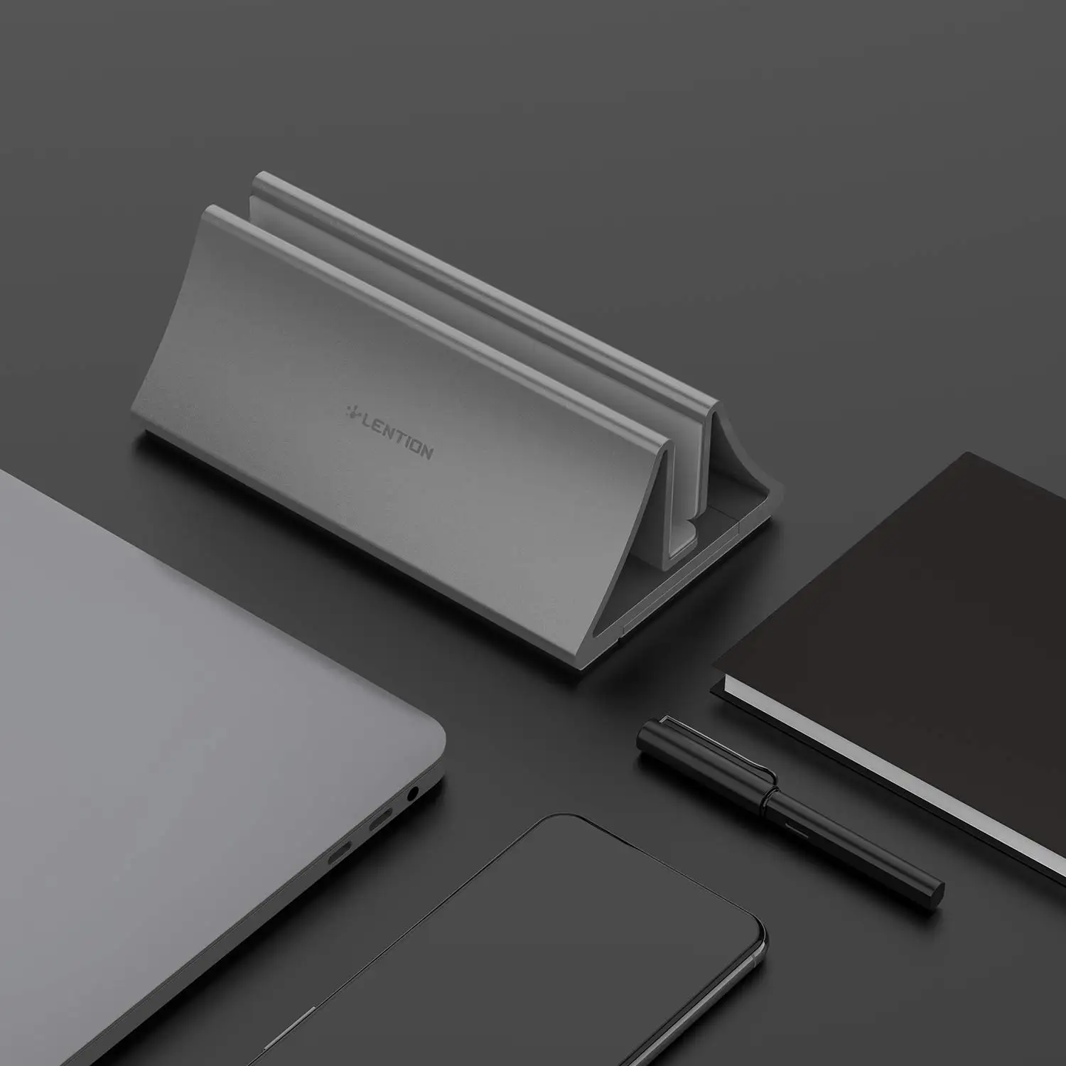 

Aluminum Space-Saving Vertical Desktop Stand for MacBook Air/Pro 16 13 15, iPad Pro 12.9, Chromebook and 11 to 17-inch Laptop