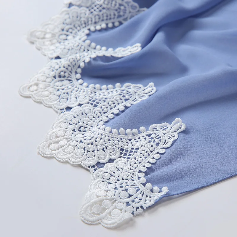 

Trendy Premium Heavy Chiffon Shawl Wrap For Women Muslim Hijabs Beautiful Embroidery Lace Scarf Headwear Solid Islam Headscarf