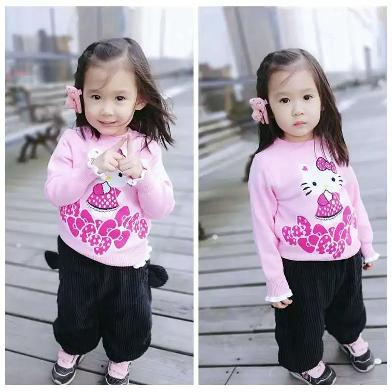 Детский свитер с принтом Hello Kitty Красный милый пуловер для маленьких девочек