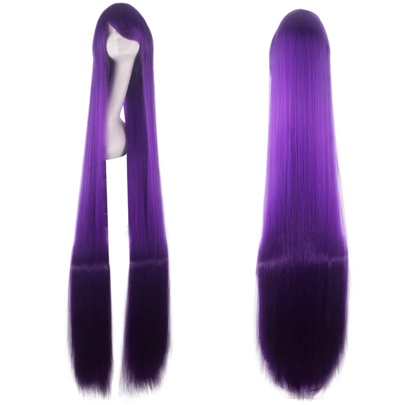 

150CM 59'' purple Long Straight Wig with bangs women Synthetic Hair Heat Resistant Fiber Halloween party Carnival cosplay Wigs