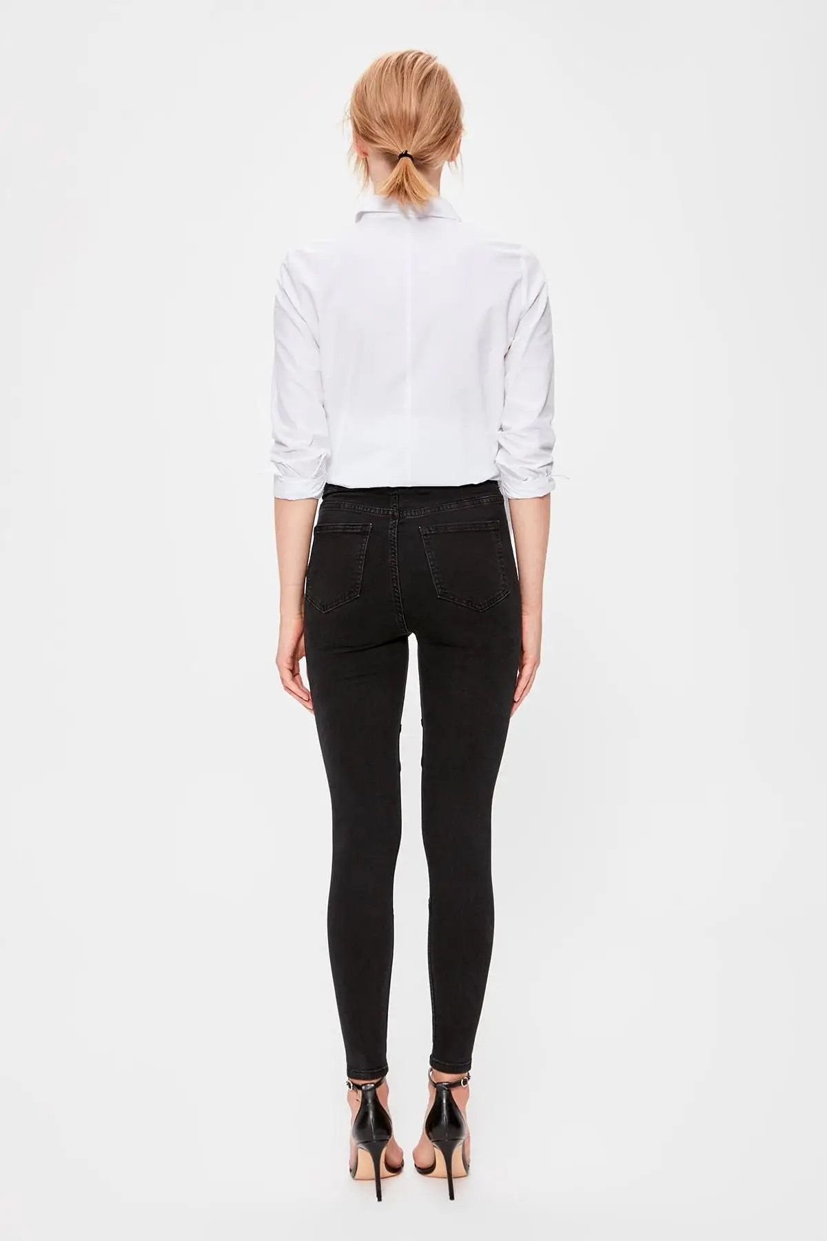 Trendyol Черные Строчки с высокой талией Jegging Джинсы TWOAW20JE0175