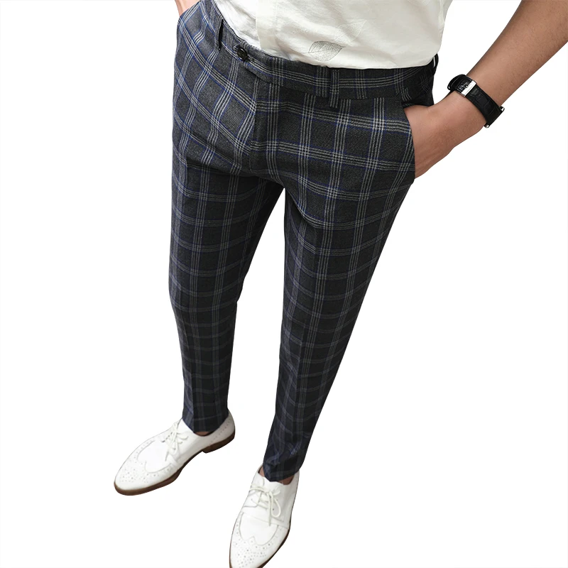 

New Spring Business Dress Pants Men Classic Plaid Suit Pants Casual Slim Fit Office Social Streetwear Trousers Pantalon Homme