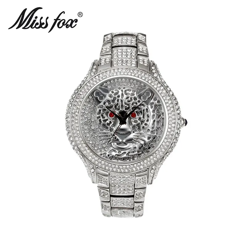 Silver MissFox Miss Fox Брендовые женские часы Роскошные Кварцевые женские часы с тигром повседневные наручные часы из натурального серебра и золота - Цвет: Silver