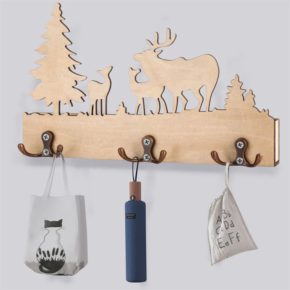

Home Decor Storage Hooks Holder Creative Engraved Art Silhouette Wood Keychain Sundries Storage Hanging Organizer