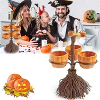 halloween pumpkin snack plate broomstick stand witch serving bowl cake dessert dish food fruit holder party buffet storage tray