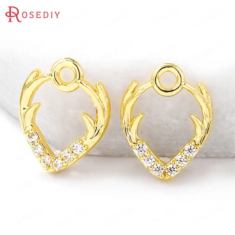 (38659)4PCS 9x11MM 24K Gold Color Brass and Zircon Antlers Charms Pendants High Quality Jewelry Making Supplies Diy Accessories |
